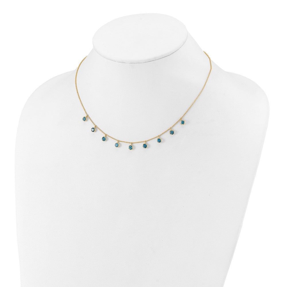 14k Blue Topaz Dangles 16 inch Necklace Plus 2 inch Extender