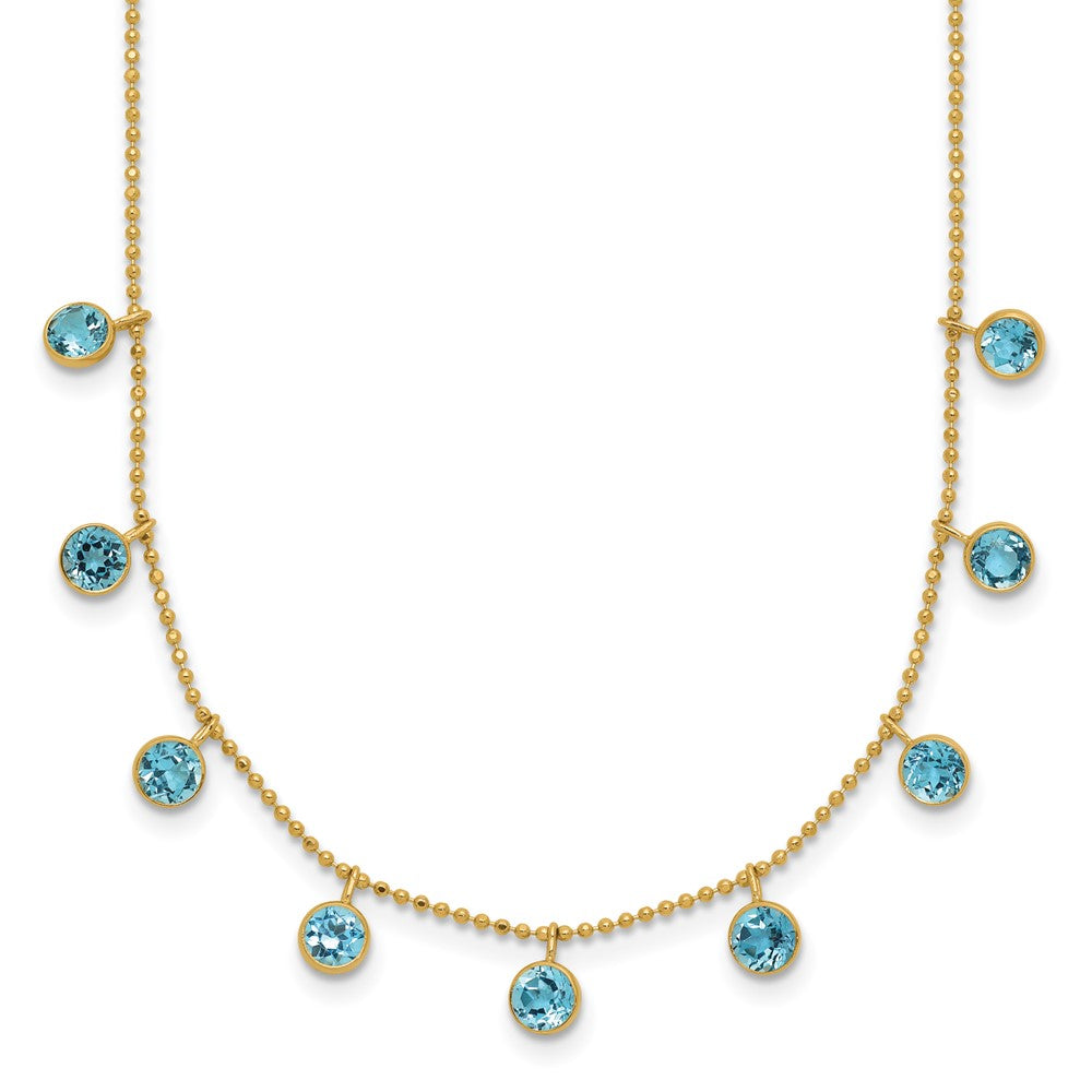 Polished;14k Yellow gold;Genuine;Spring Ring;Blue topaz;Dangle;2in extension
