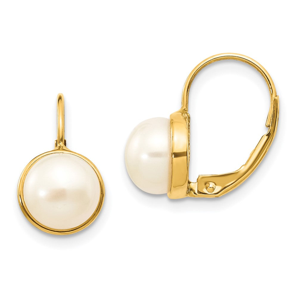 14k Yellow gold;Leverback;Freshwater cultured pearl
