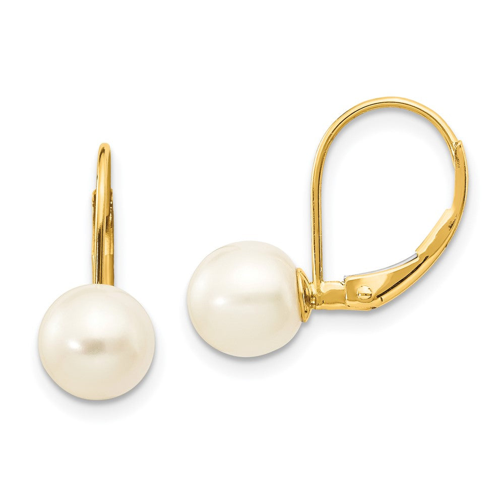 14k Yellow gold;Leverback;Freshwater cultured pearl