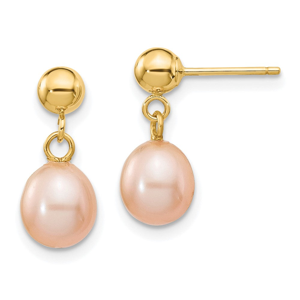 14k Yellow gold;Post;Freshwater cultured pearl