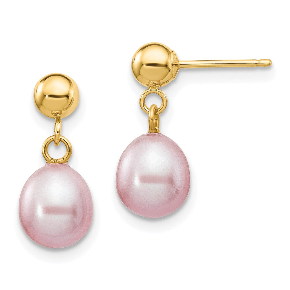 14k Yellow gold;Post;Freshwater cultured pearl