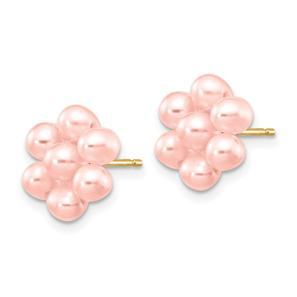 14k 3-4mm Pink Egg-shape Freshwater Cultured Pearl Flower Post Earrings