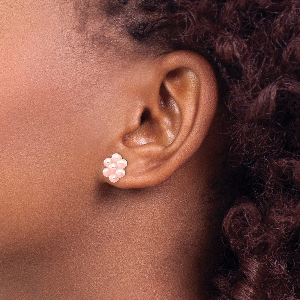 14k 3-4mm Pink Egg-shape Freshwater Cultured Pearl Flower Post Earrings