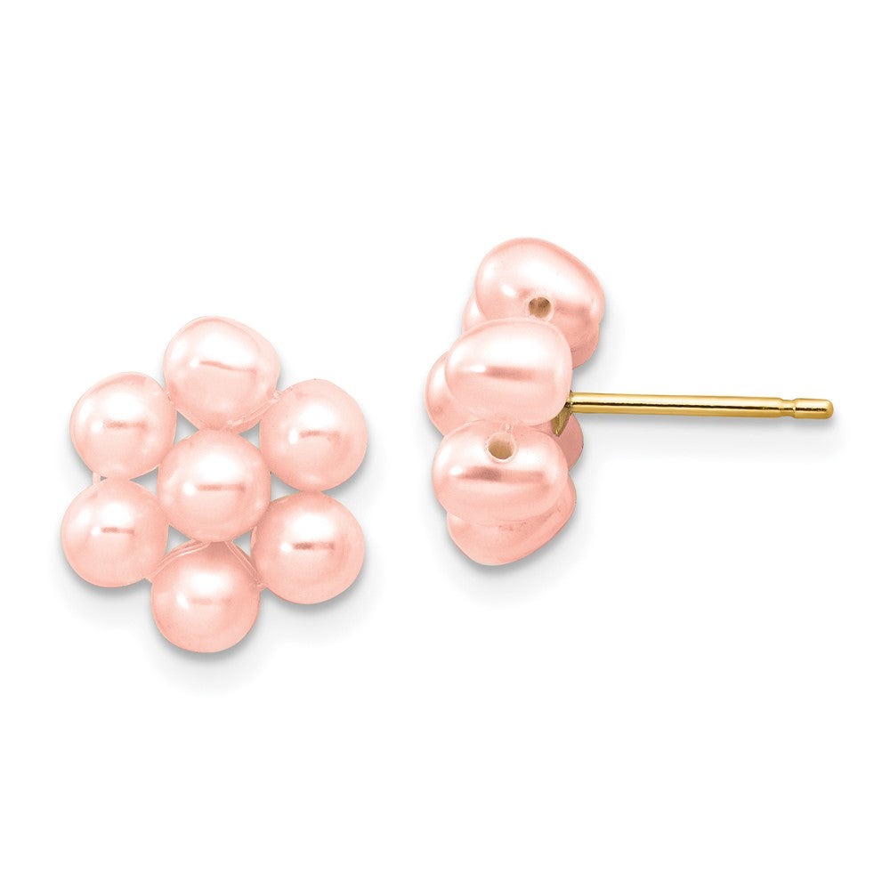 14k 3-4mm Pink Egg-shape Freshwater Cultured Pearl Flower Post Earrings