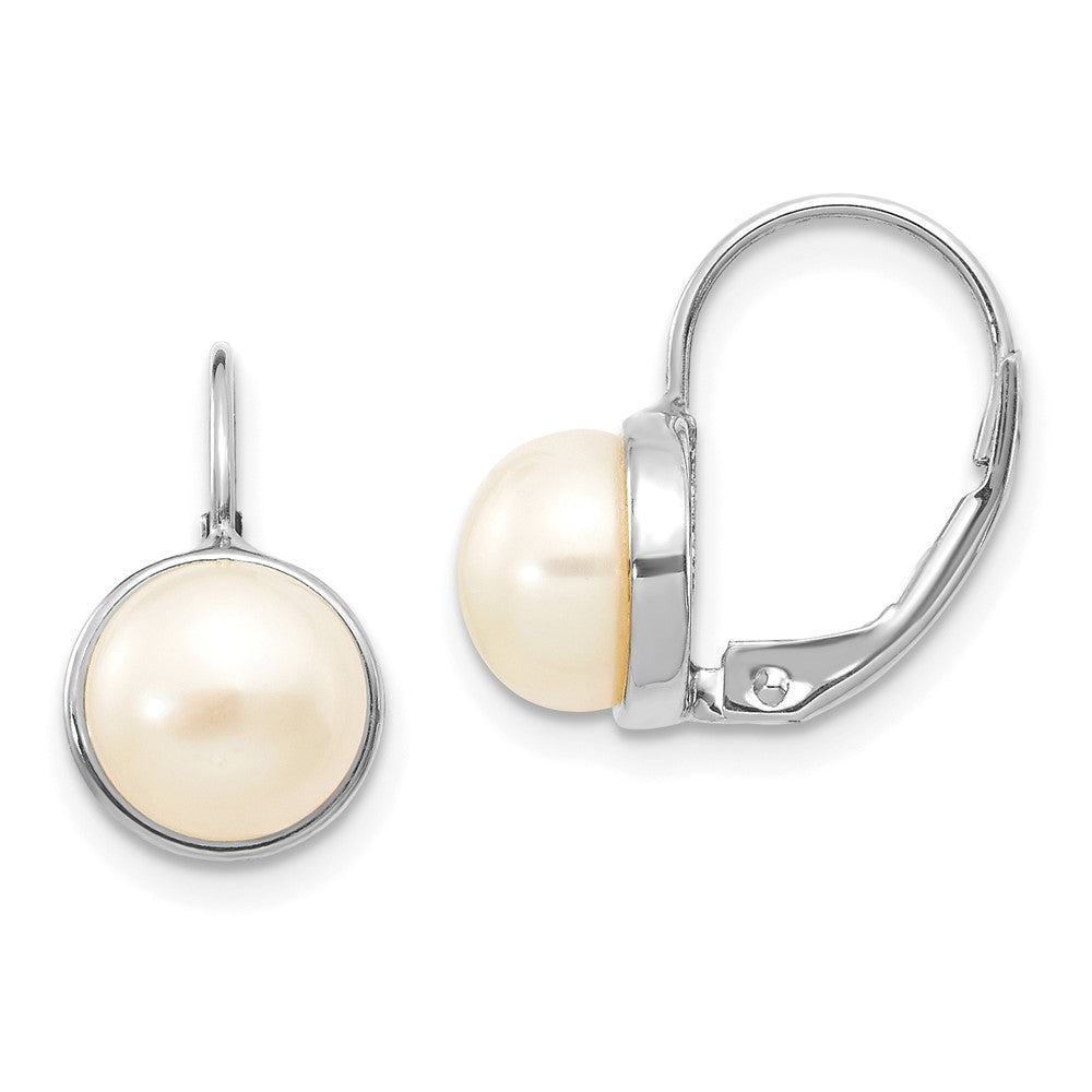 14K White gold;Leverback;Freshwater cultured pearl
