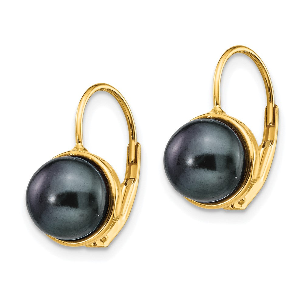 14K 6-7mm Black Button Freshwater Cultured Pearl Leverback Earrings