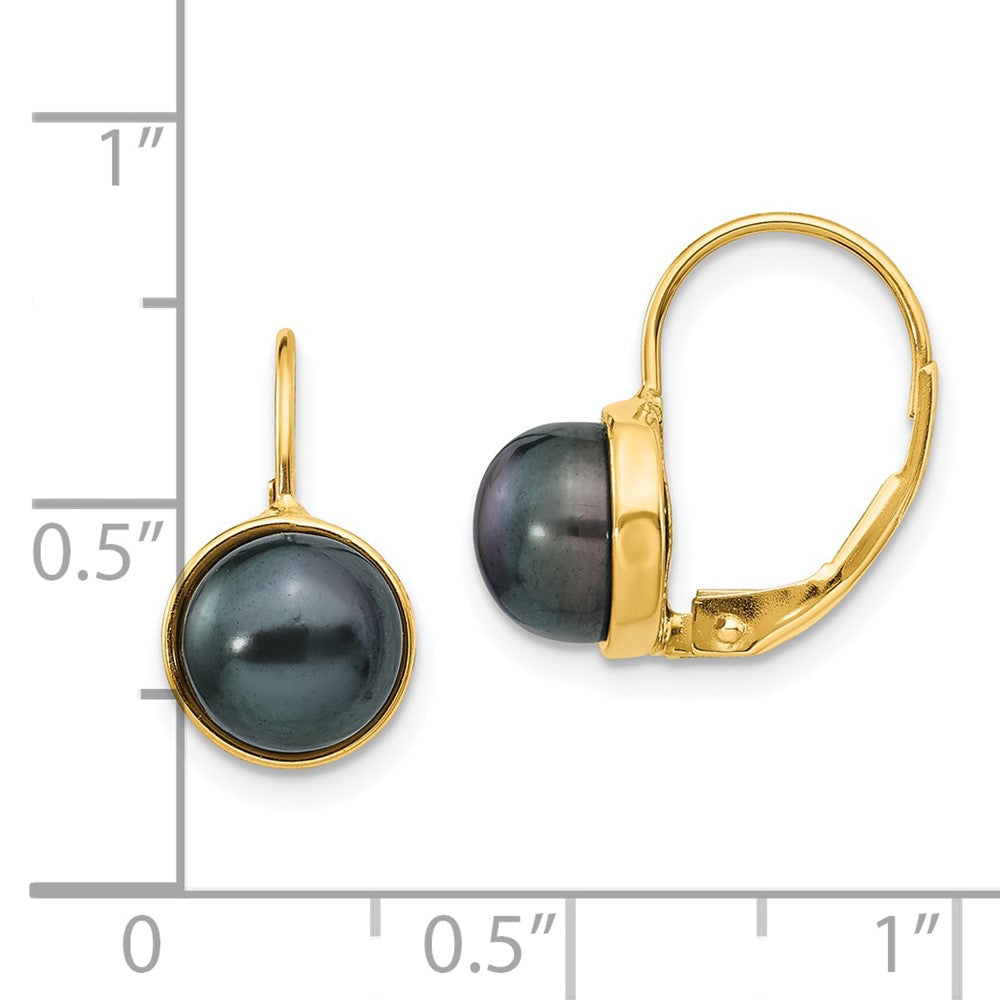 14K 6-7mm Black Button Freshwater Cultured Pearl Leverback Earrings