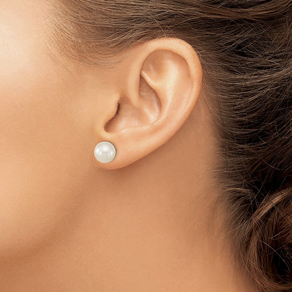 14k 9-10mm White Round South Sea Saltwater Cultured Pearl Post Earrings