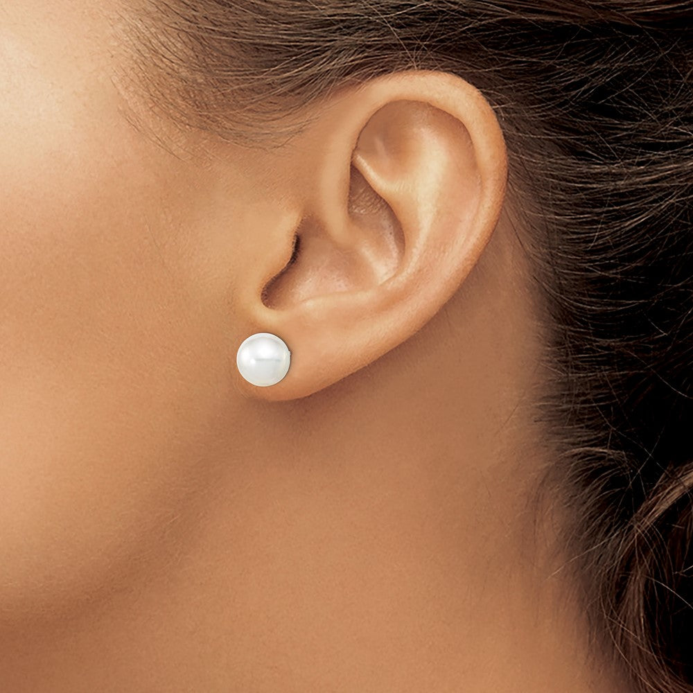 14k White Gold 9-10mm White Round South Sea Saltwater Cultured Pearl Post Earrings