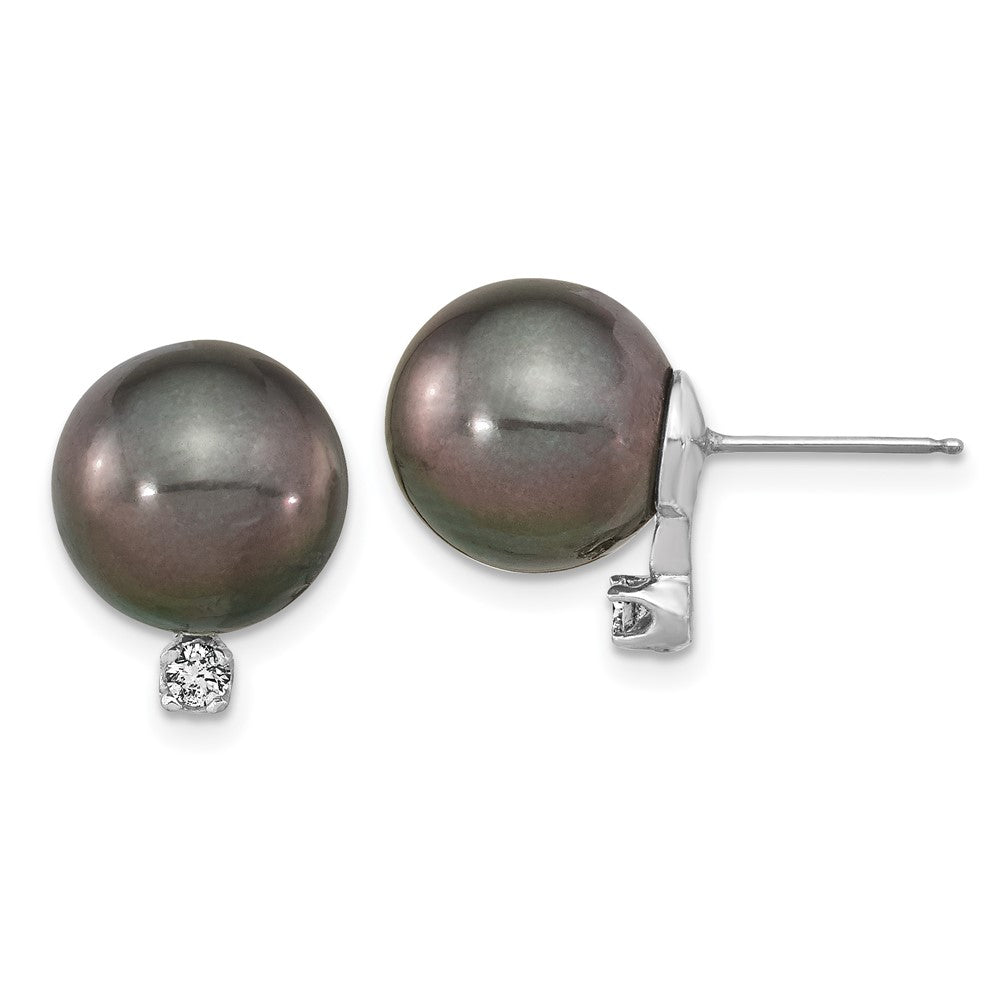 14K White gold;Post;Diamond;Saltwater pearl