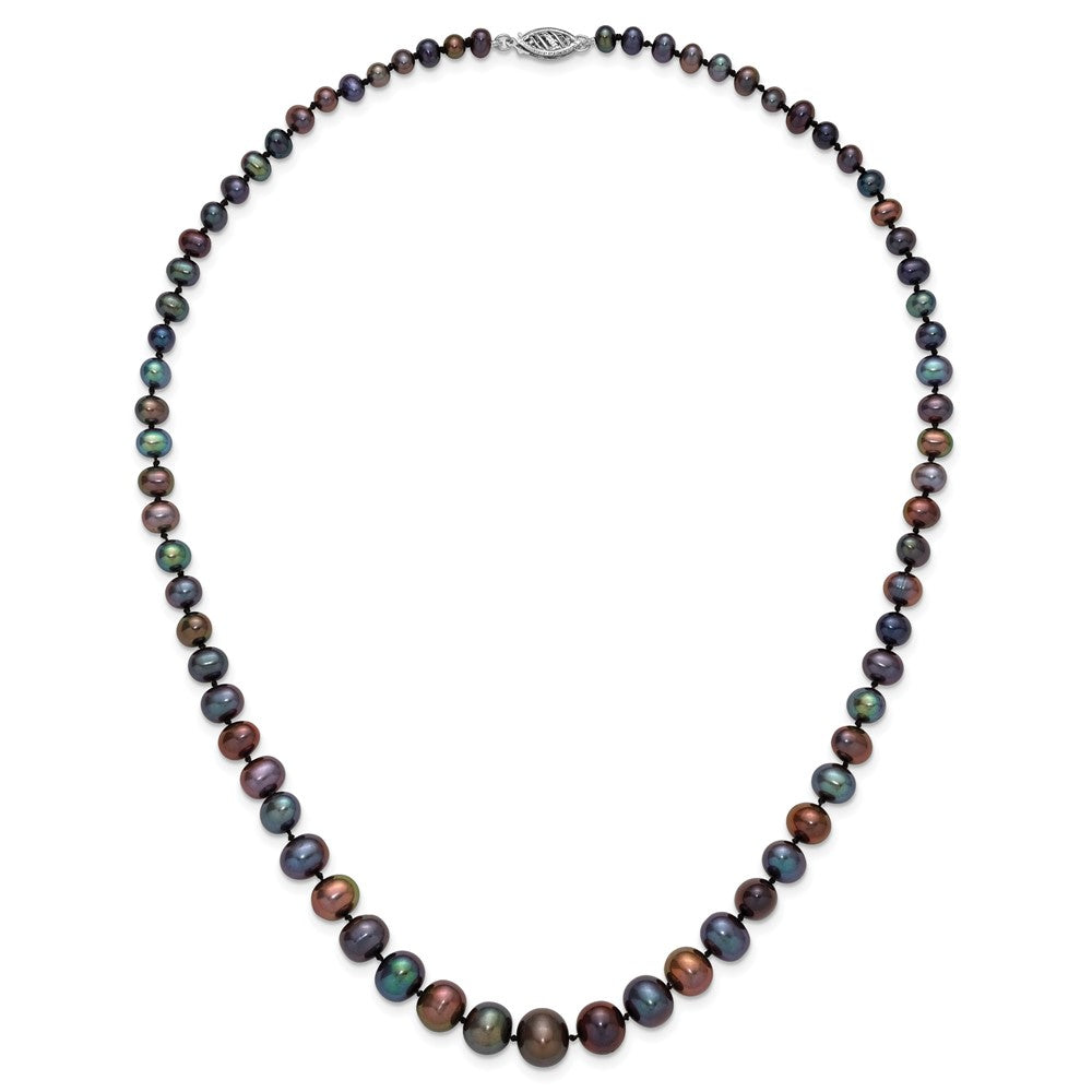 14k White Gold 4-10mm Graduated Black Near Round Freshwater Cultured Pearl 18 inch Necklace