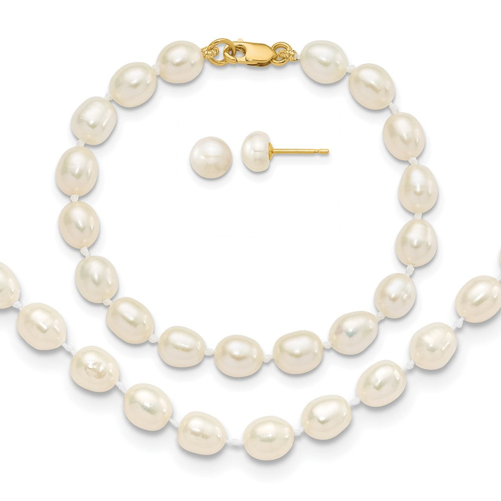 Polished;14k Yellow gold;Post;Lobster;Freshwater cultured pearl;White