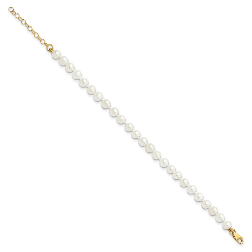 14k 4-5mm White Freshwater Cultured Pearl 5 inch Bracelet with 1 inch Extension, 14 inch Necklace with 1 inch Extension and Post Earrings Set