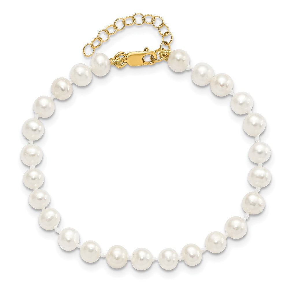 14k 4-5mm White Freshwater Cultured Pearl 5 inch Bracelet with 1 inch Extension, 14 inch Necklace with 1 inch Extension and Post Earrings Set
