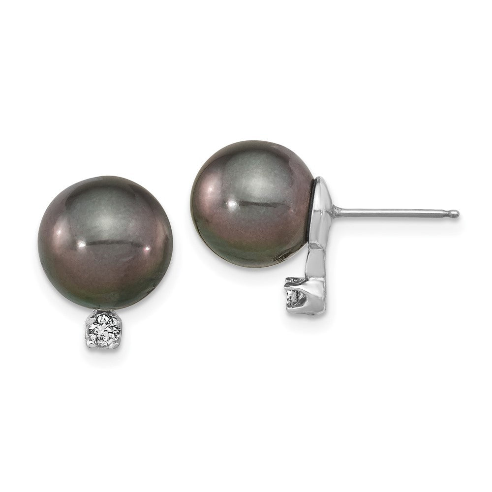 14K White gold;Post;Diamond;Saltwater pearl