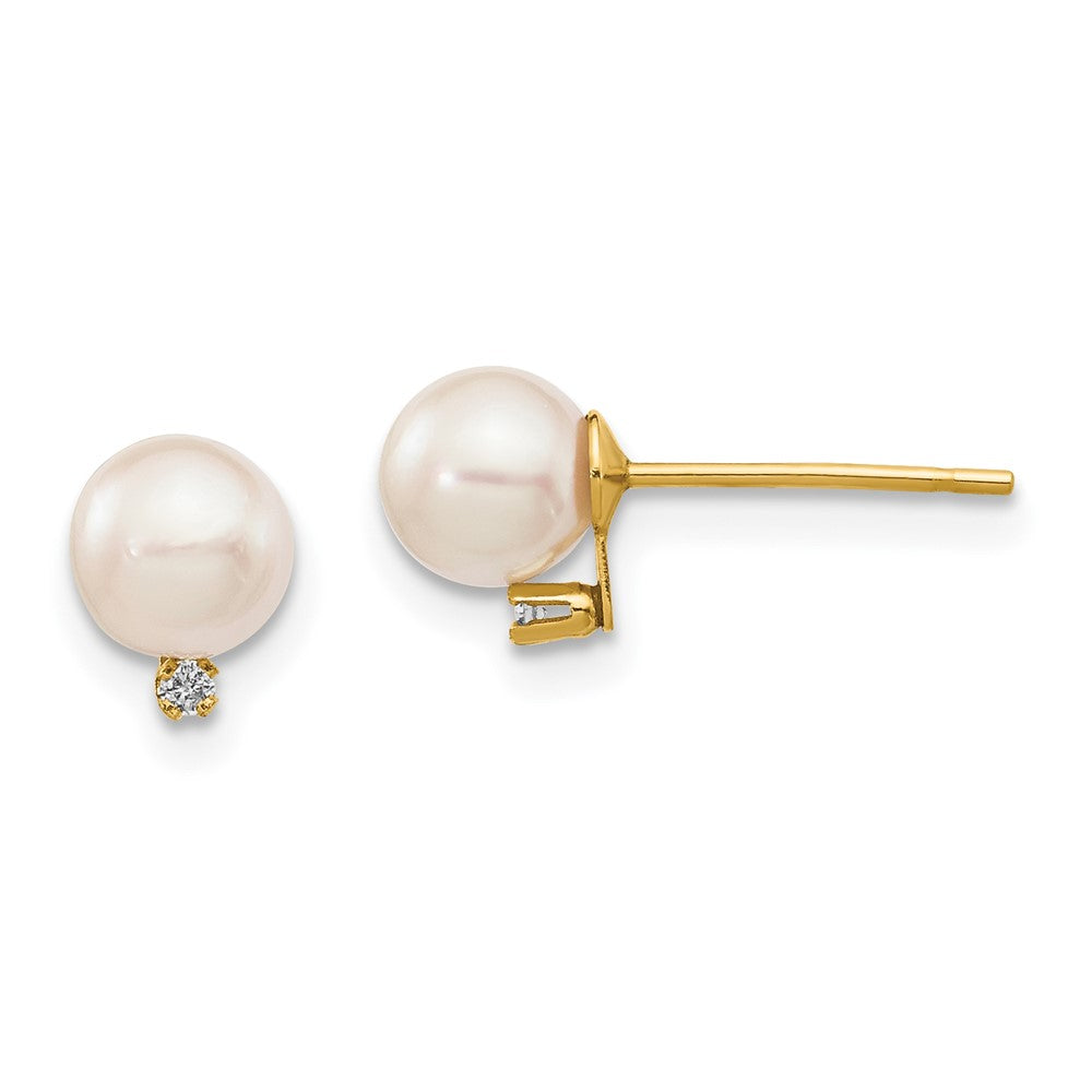 14k Yellow gold;Post;Diamond;Saltwater pearl
