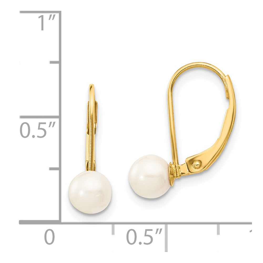 14k 5-6mm White Round Akoya Saltwater Cultured Pearl Leverback Earrings