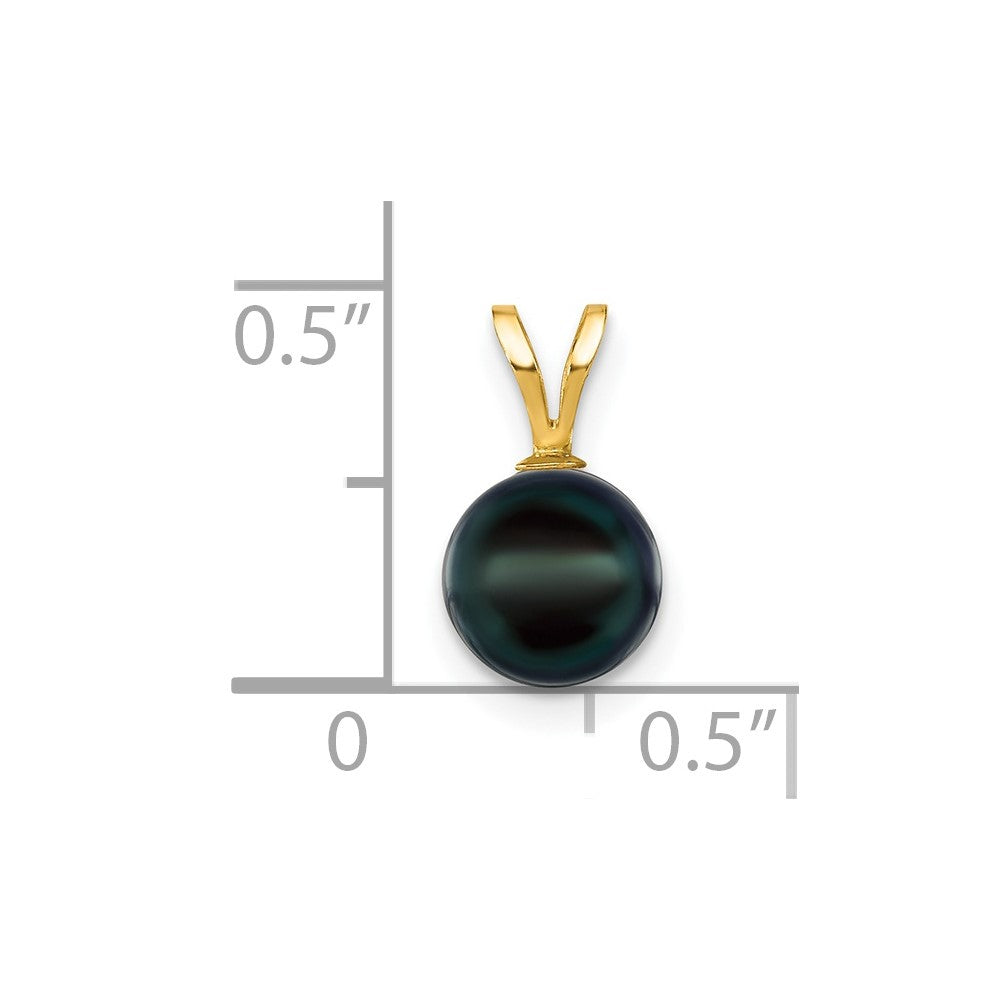 14k 7-8mm Black Round Akoya Saltwater Cultured Pearl Pendant