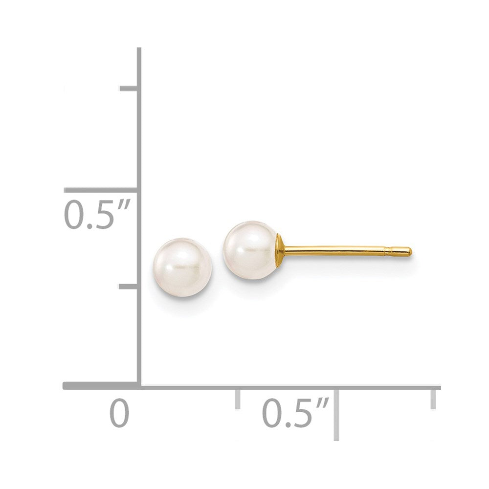 14k 3-4mm White Round Akoya Saltwater Cultured Pearl Stud Post Earrings