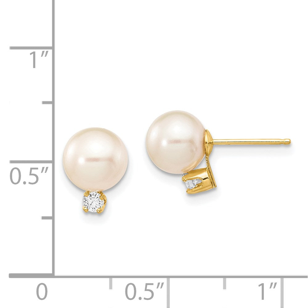 14k 7-8mm White Round Freshwater Cultured Pearl and .10 Carat Diamond Post Earrings