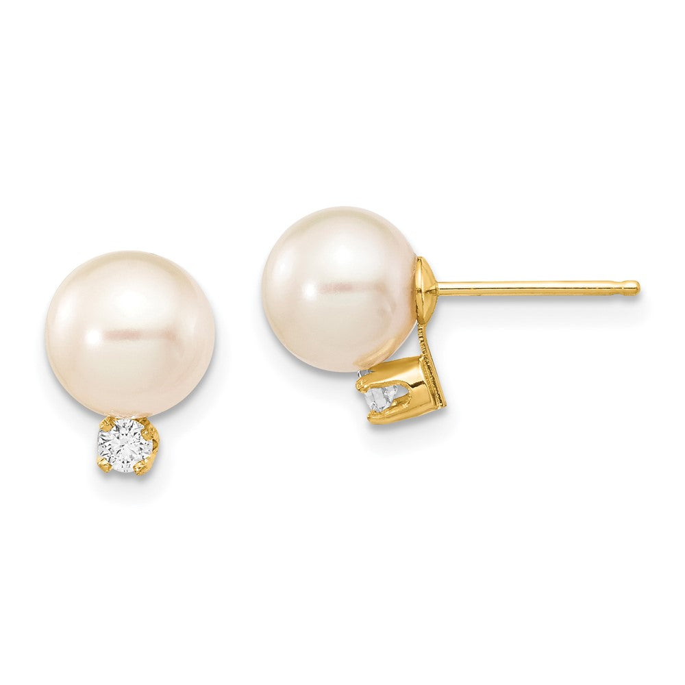 14k Yellow gold;Post;Freshwater cultured pearl;Diamond