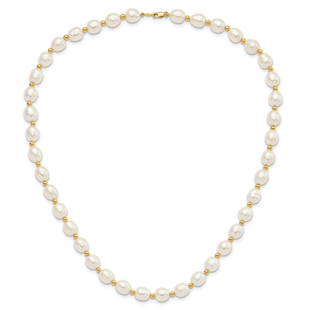 14k 7-8mm White Rice Freshwater Cultured Pearl 18 inch Necklace and Bead Post Dangle Earring Set