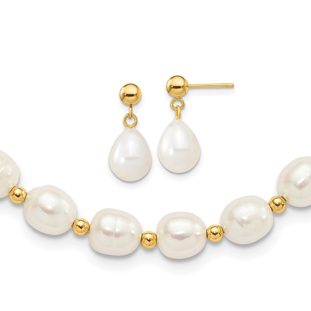 14k Yellow gold;Post;Lobster;Freshwater cultured pearl;Dangle