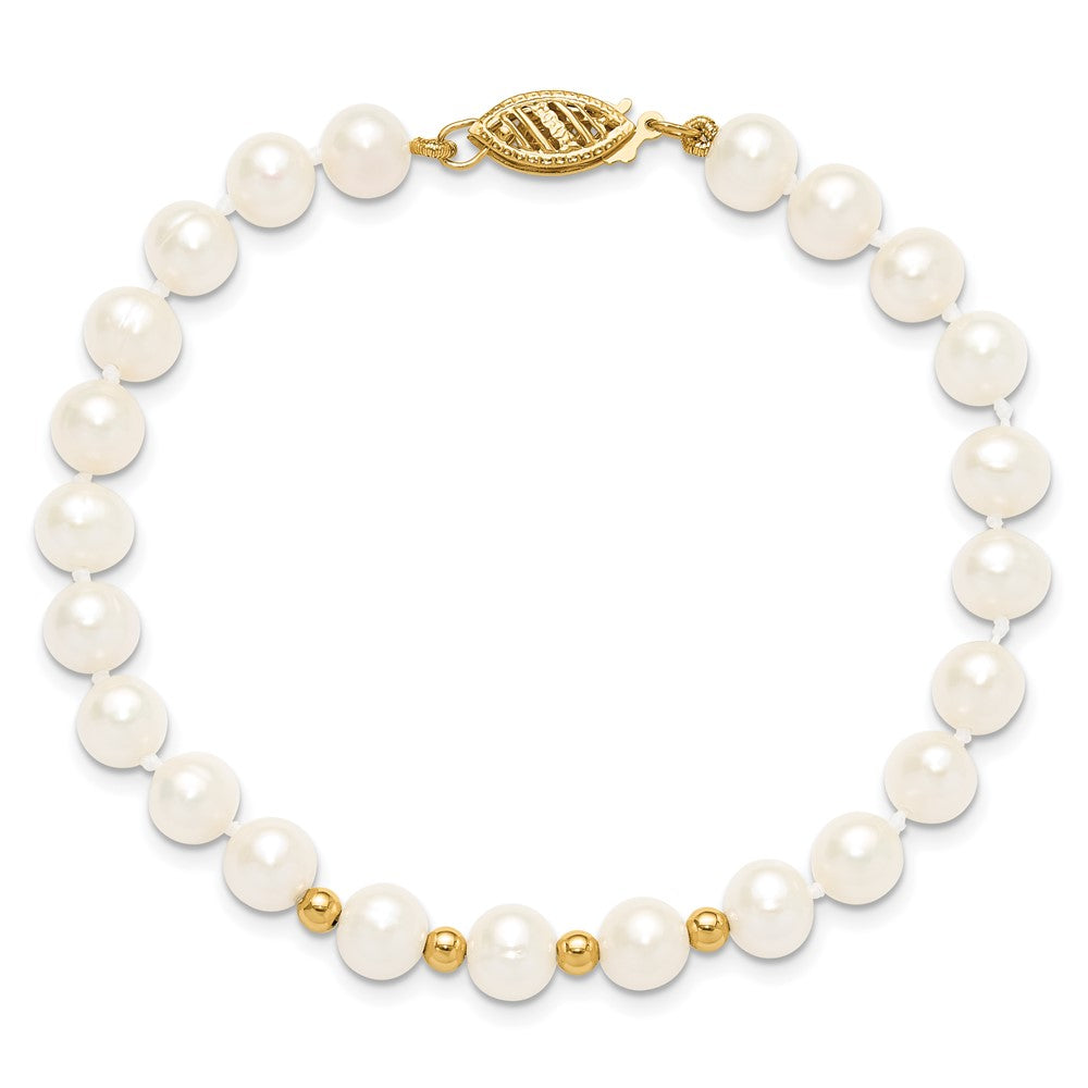14k 6-7mm White Semi-Round Freshwater Cultured Pearl 18 inch Necklace/7.25 in Bracelet/Button Post Earrings Set