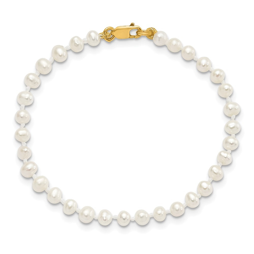 14k 3-4mm White Freshwater Cultured Pearl 14 inch Necklace, 5 inch Bracelet and Post Earrings Set