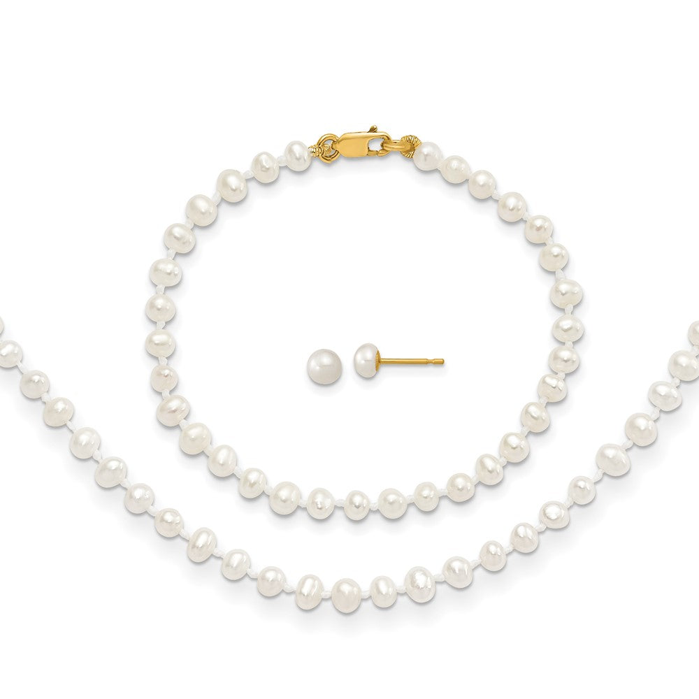 14k Yellow gold;Post;Lobster;Freshwater cultured pearl