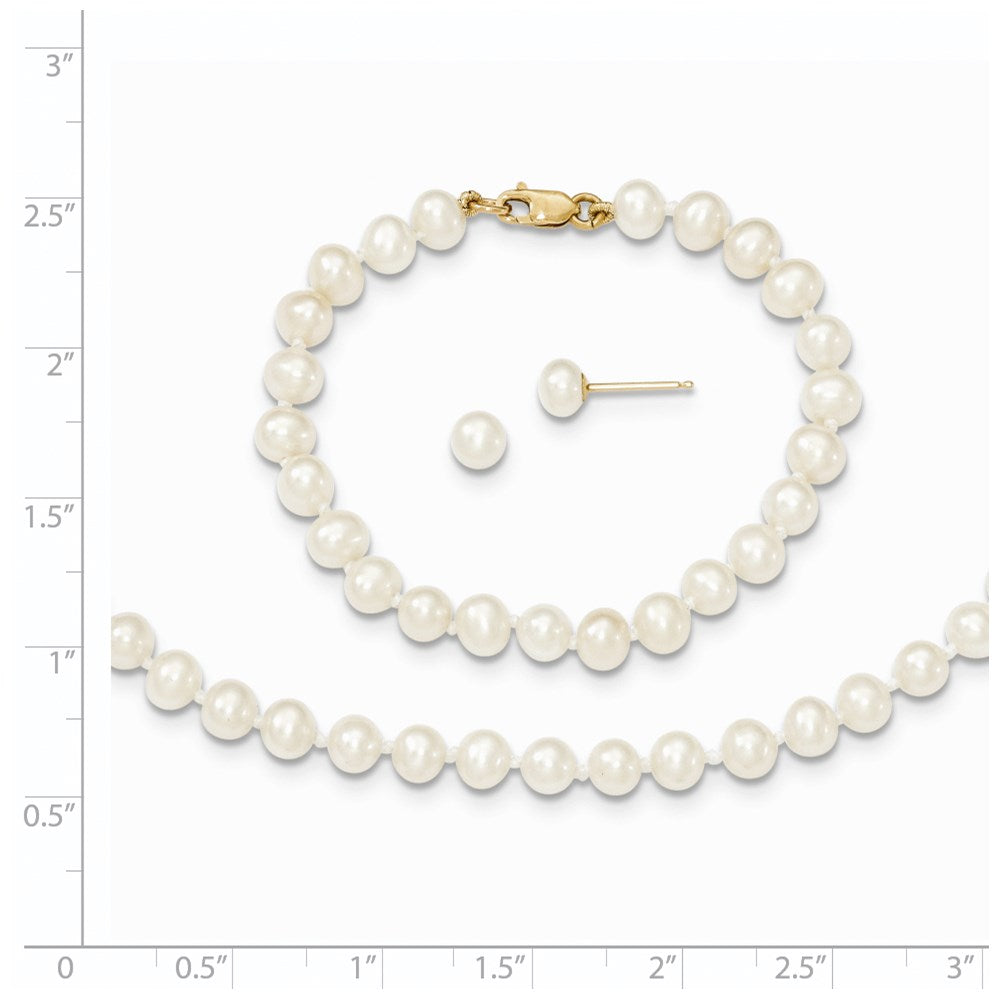 14k 4-5mm White Freshwater Cultured Pearl 14 inch Necklace, 5 inch Bracelet and Post Earrings Set