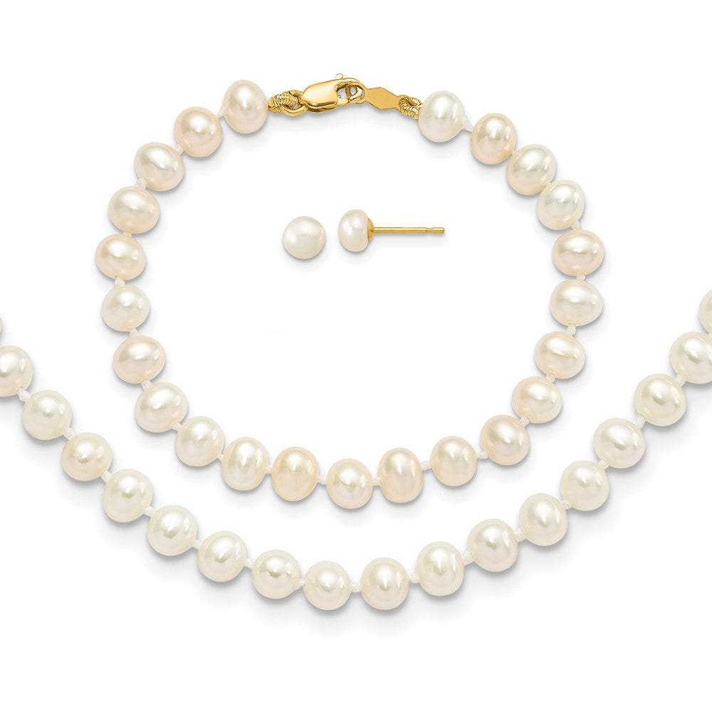 14k Yellow gold;Post;Lobster;Freshwater cultured pearl