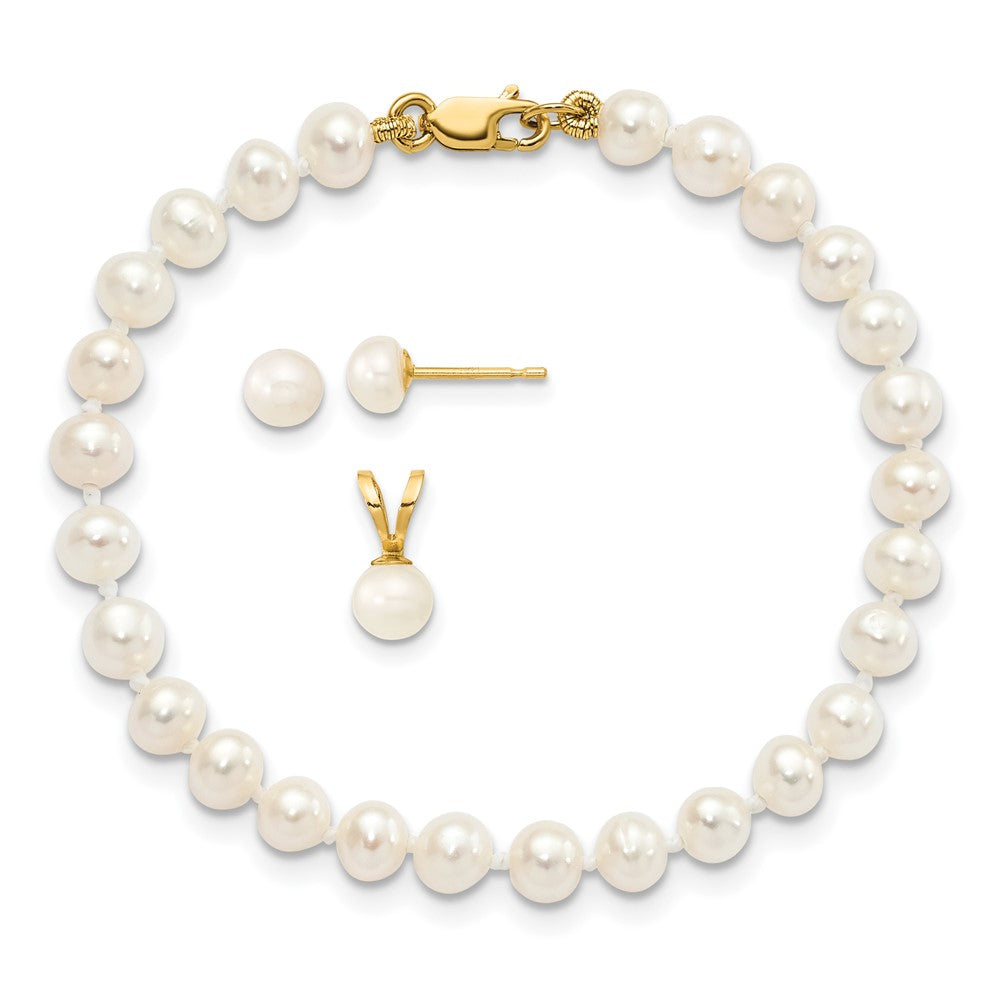 14k Yellow gold;Post;Lobster;Freshwater cultured pearl