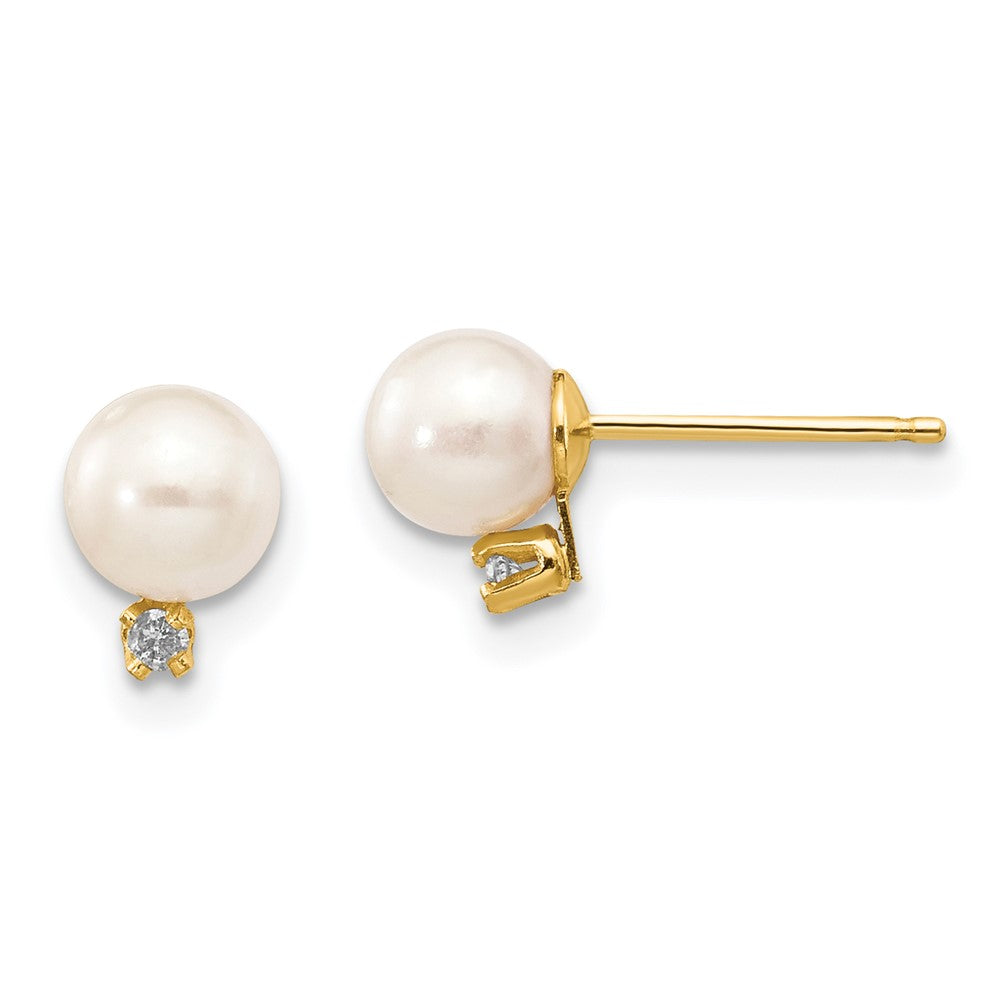 14k Yellow gold;Post;Freshwater cultured pearl;Diamond