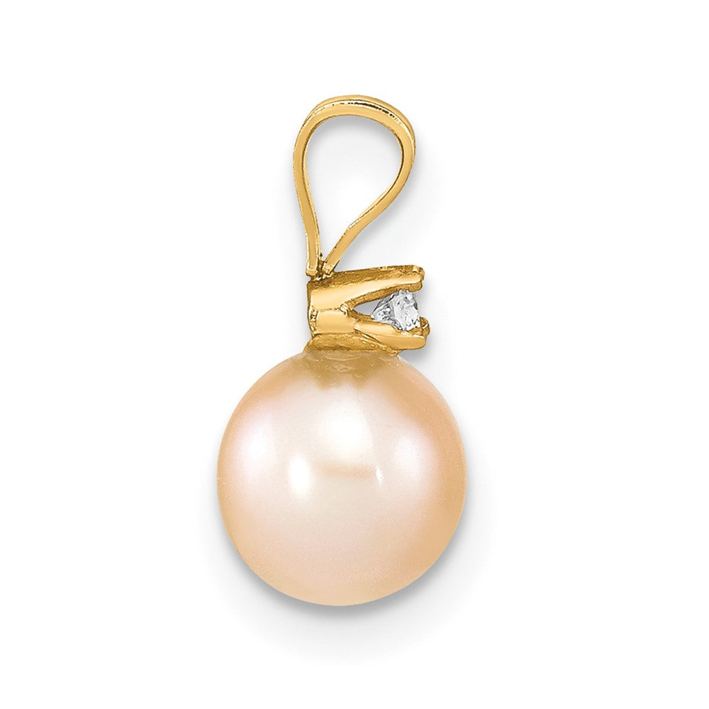 14k 6-7mm Pink Round Freshwater Cultured Pearl and .03 Carat Diamond Pendant