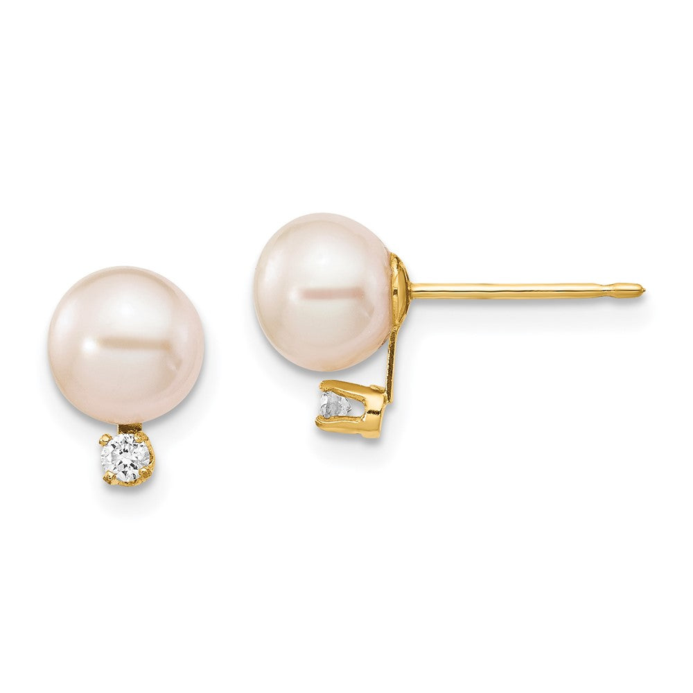 14k Yellow gold;Post;Freshwater cultured pearl;Diamond
