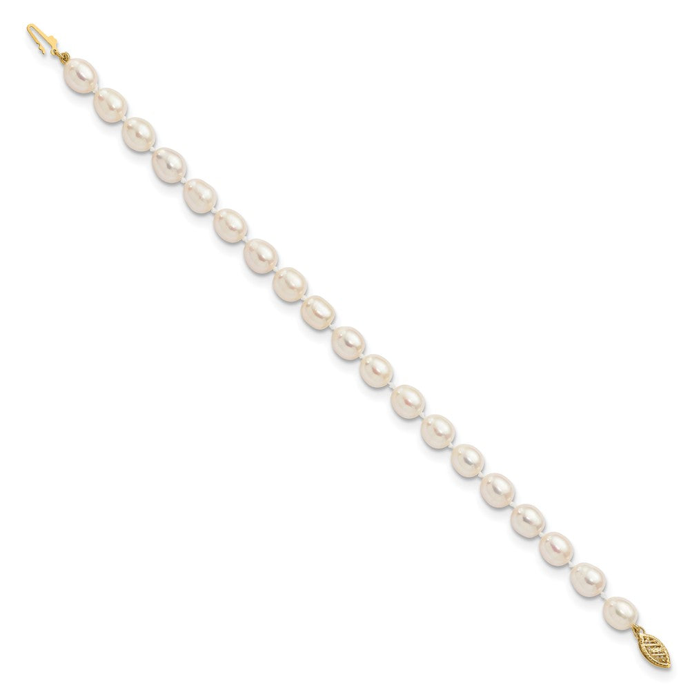 14k 7-8mm White Rice Freshwater Cultured Pearl 7.5 inch Bracelet