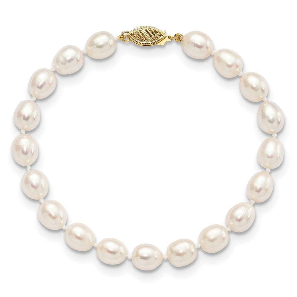 14k 7-8mm White Rice Freshwater Cultured Pearl 7.5 inch Bracelet