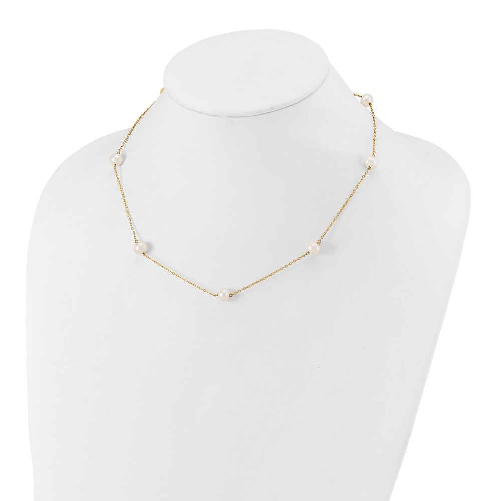 14k 7-8mm White Near-Round Freshwater Cultured Pearl 7-Station 18 inch Necklace