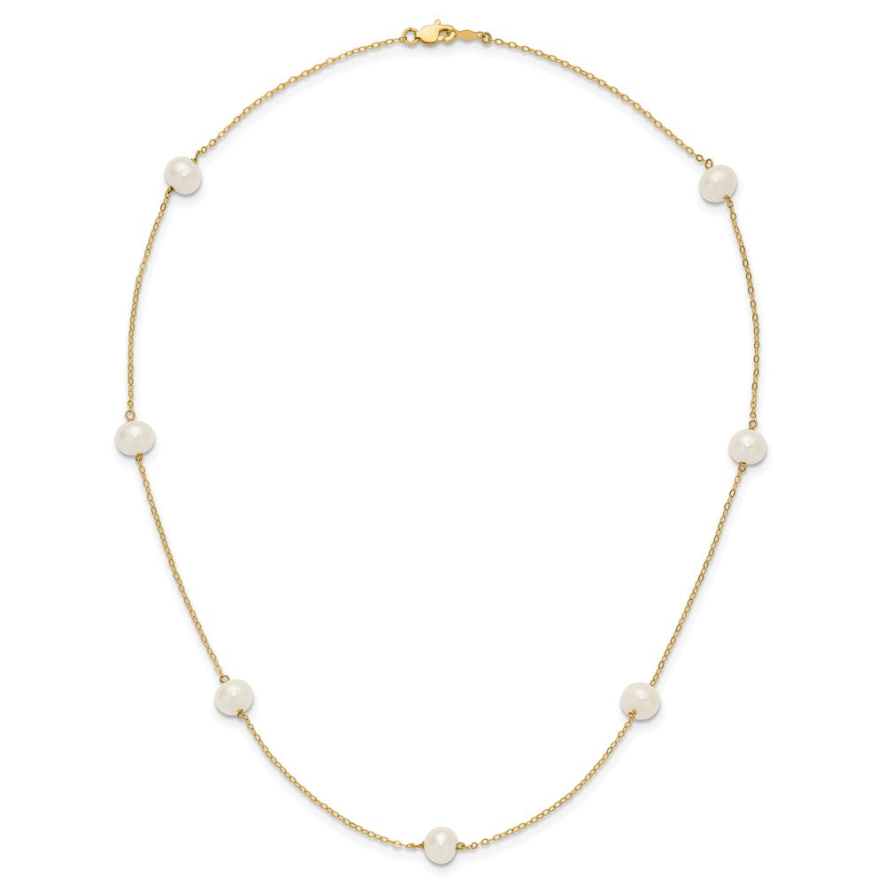 14k 7-8mm White Near-Round Freshwater Cultured Pearl 7-Station 18 inch Necklace