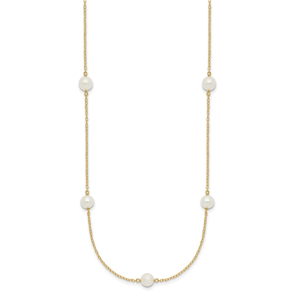 14k 5-6mm White Near-Round Freshwater Cultured Pearl 7-Station 16 inch Necklace