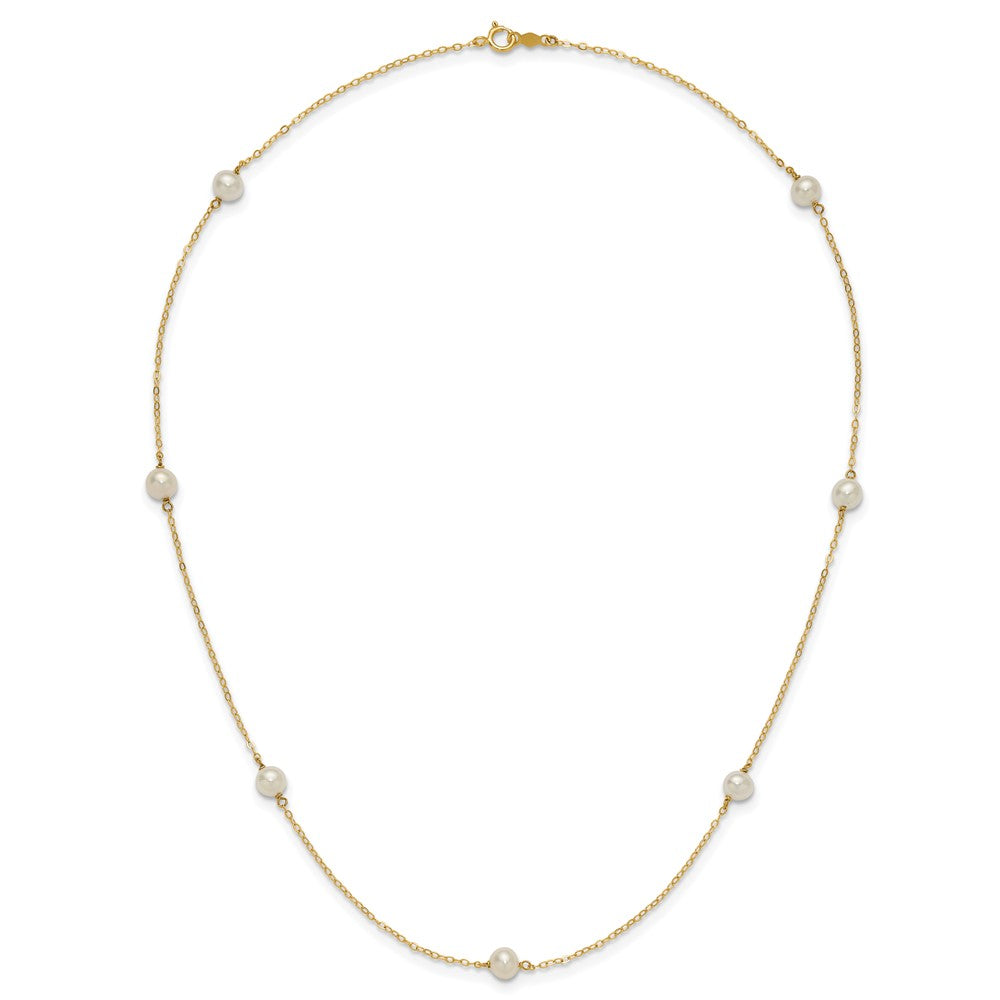 14k 5-6mm White Near-Round Freshwater Cultured Pearl 7-Station 18 inch Necklace