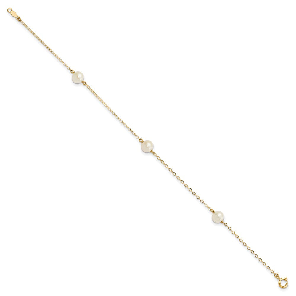 14k 5-6mm White Near-Round Freshwater Cultured Pearl 3-Station 7.25 inch Bracelet
