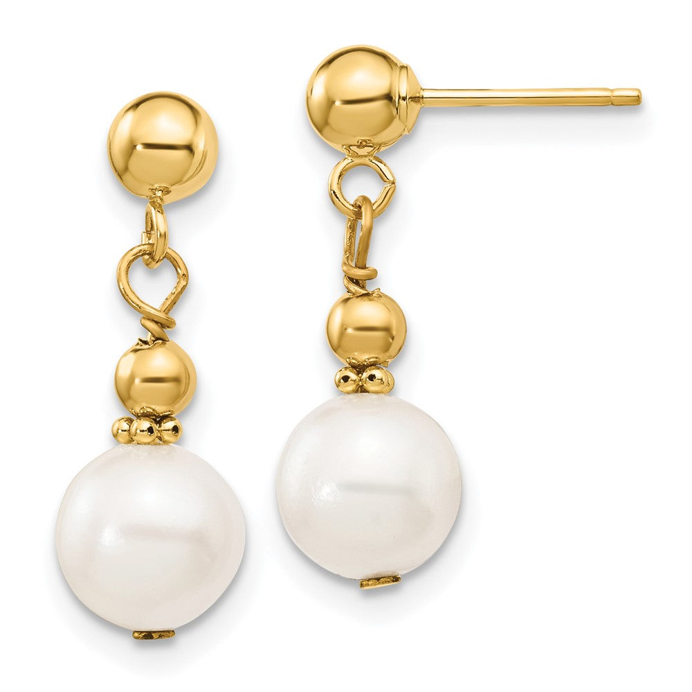 14k Yellow gold;Post;Freshwater cultured pearl;Dangle