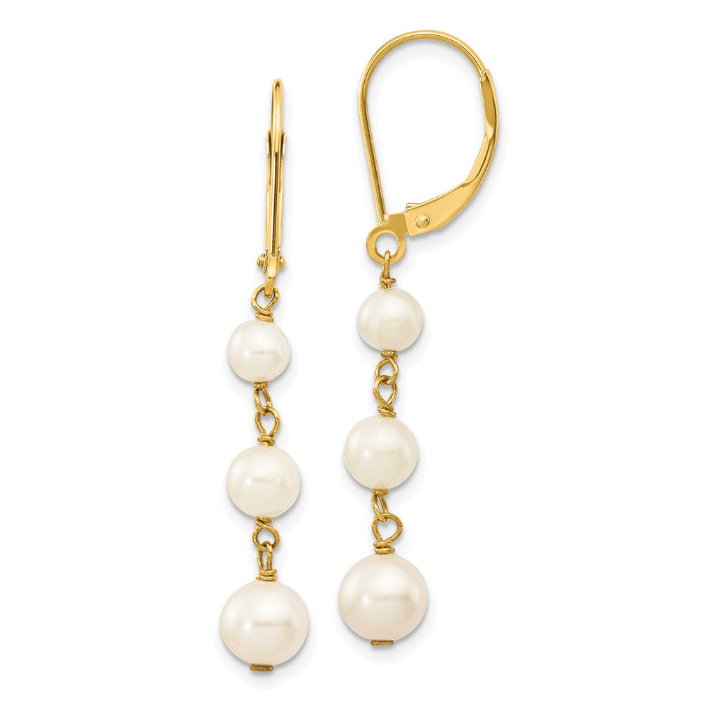 14k Yellow gold;Leverback;Freshwater cultured pearl;Dangle