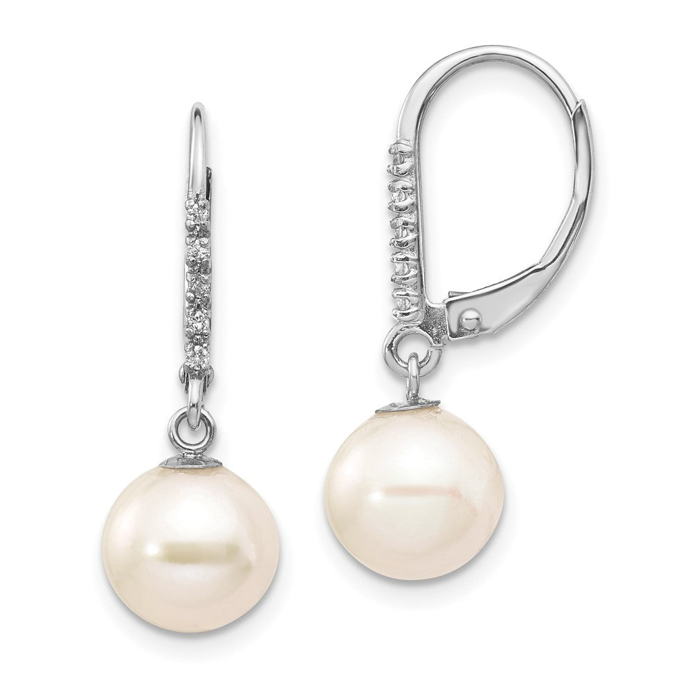 14K White gold;Leverback;Freshwater cultured pearl;Diamond