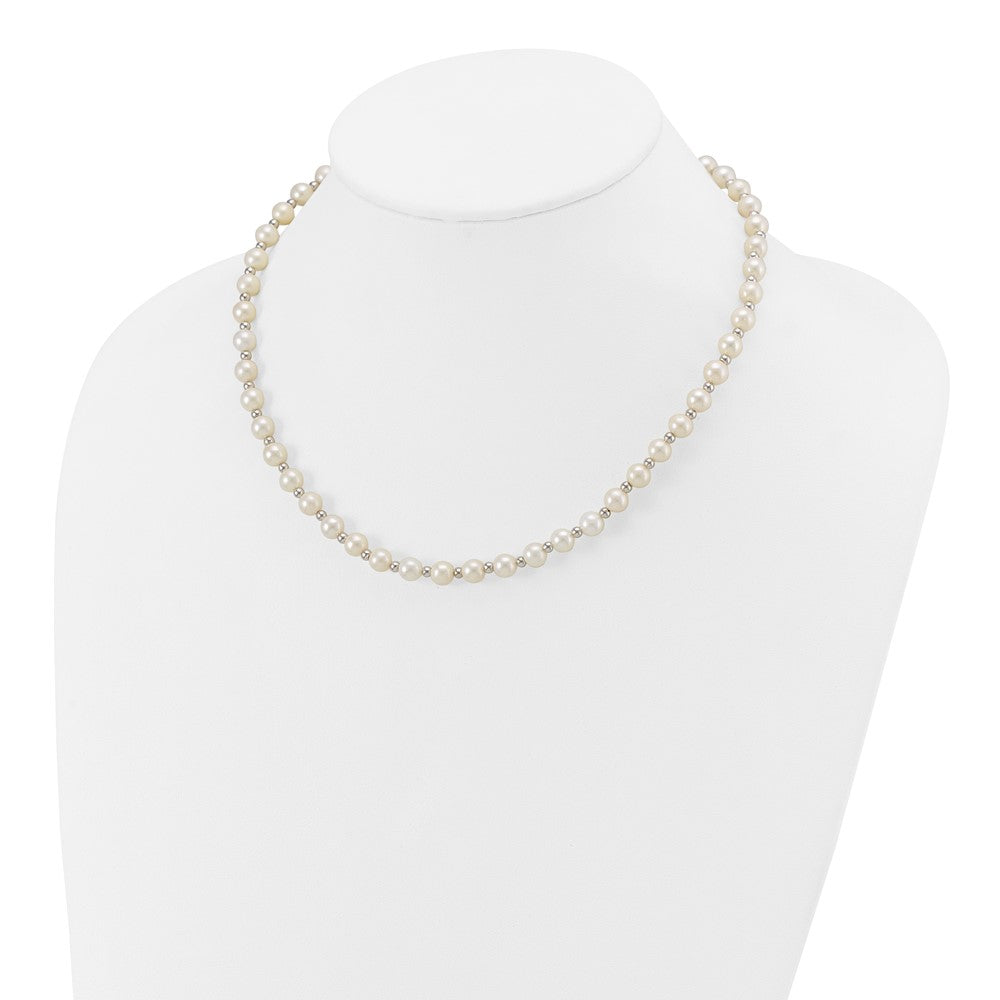 14k White Gold 6-7mm White Near-Round Freshwater Cultured Pearl Beaded 18 inch Necklace