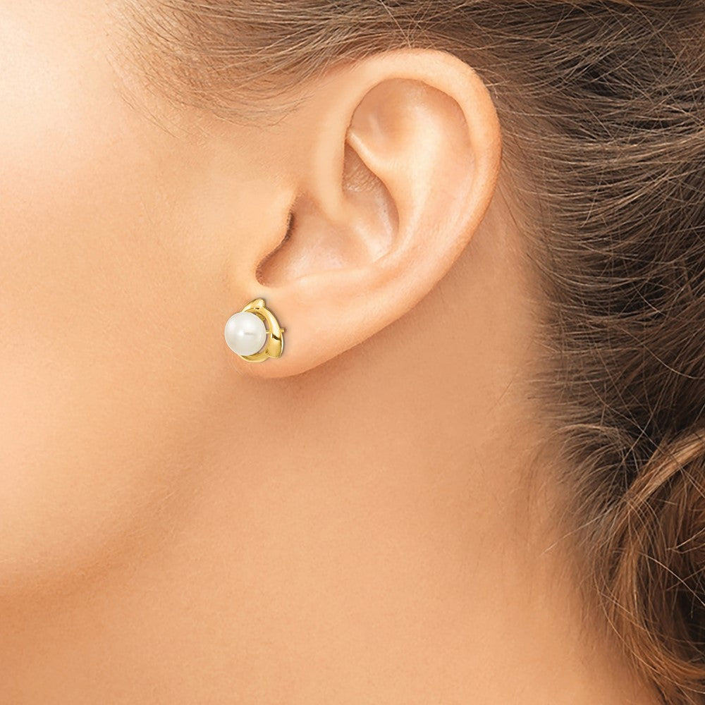 14K 7-8mm White Button Freshwater Cultured Pearl Post Earrings