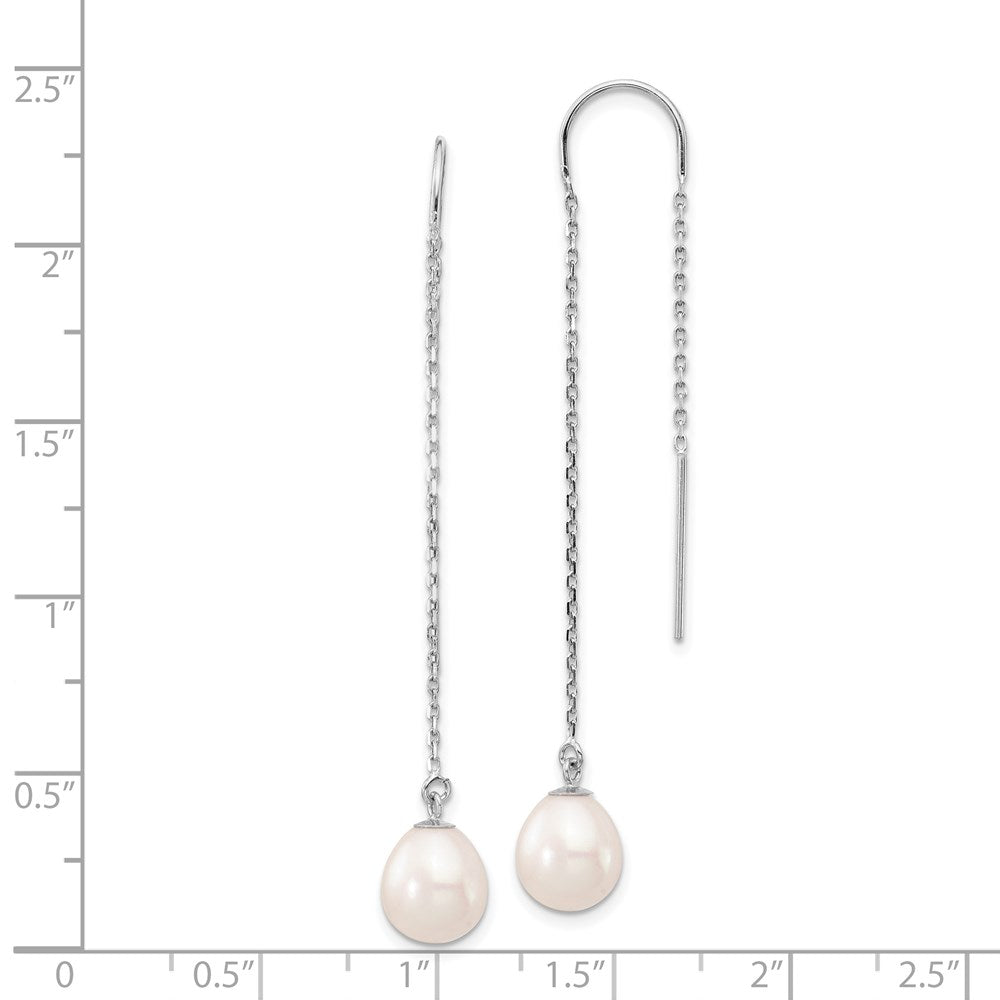 14k White Gold 7-8mm White Teardrop Freshwater Cultured Pearl Threader Earrings